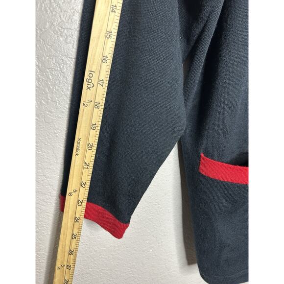 Vintage Liz Claiborne Collection Navy Red Cardigan Lambs Wool Academia Classic L - Picture 2 of 9